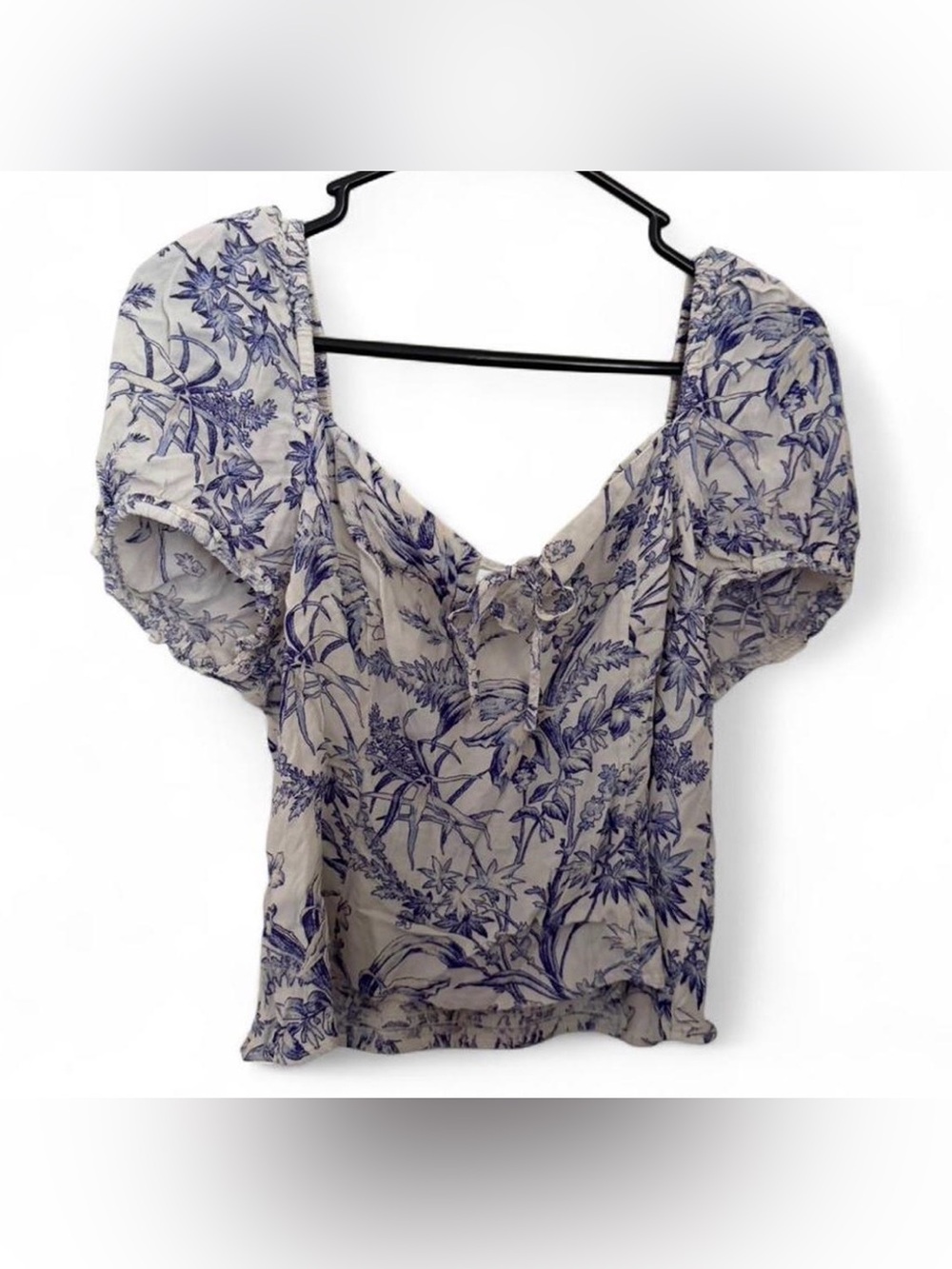 H&M women’s floral puff sleeve boho tie blouse size large